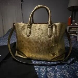 Lauren Ralph Lauren Marcy Metallic Large Leather Satchel